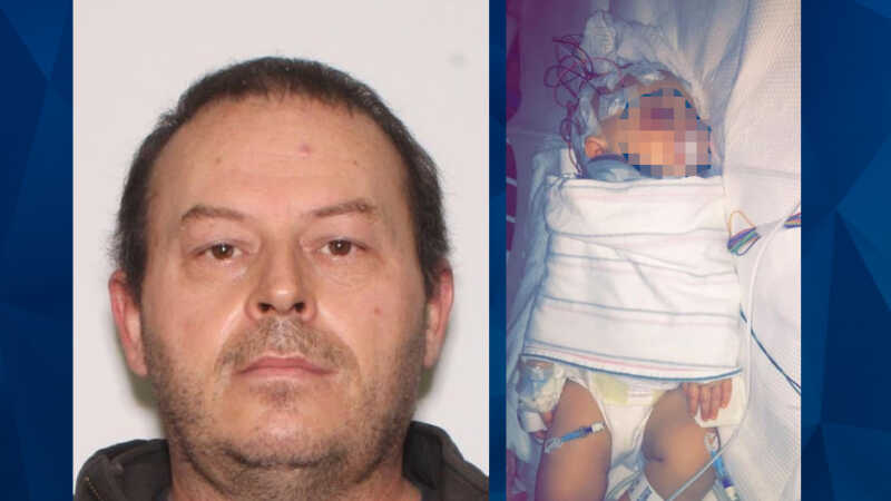 Christopher Allen's mugshot, baby in hospital bed