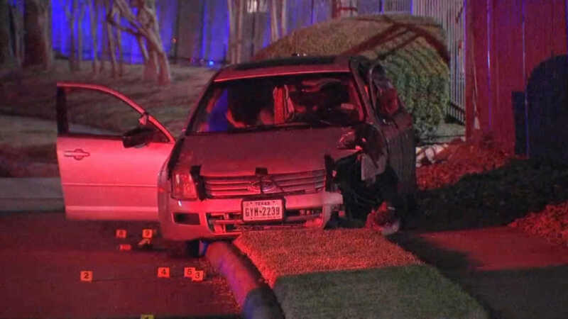 Crashed car at crime scene