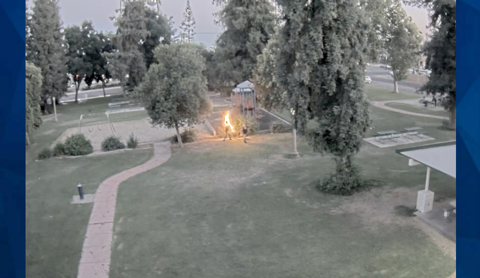 man on fire in front lawn