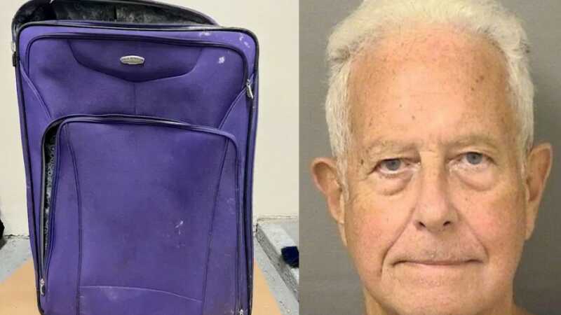 William Lowe and purple suitcase