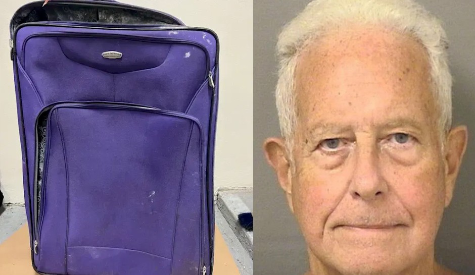 William Lowe and purple suitcase