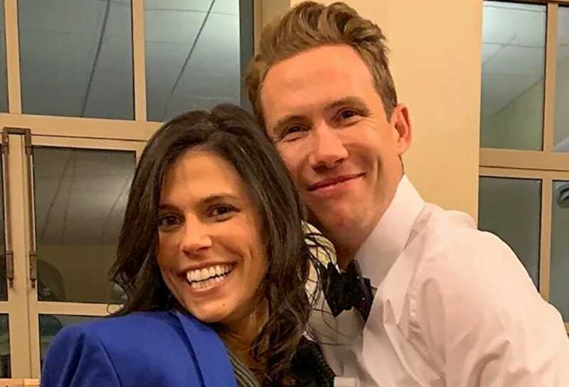 Monique, in blue, and Spencer Teoe, in white shirt and bowtie